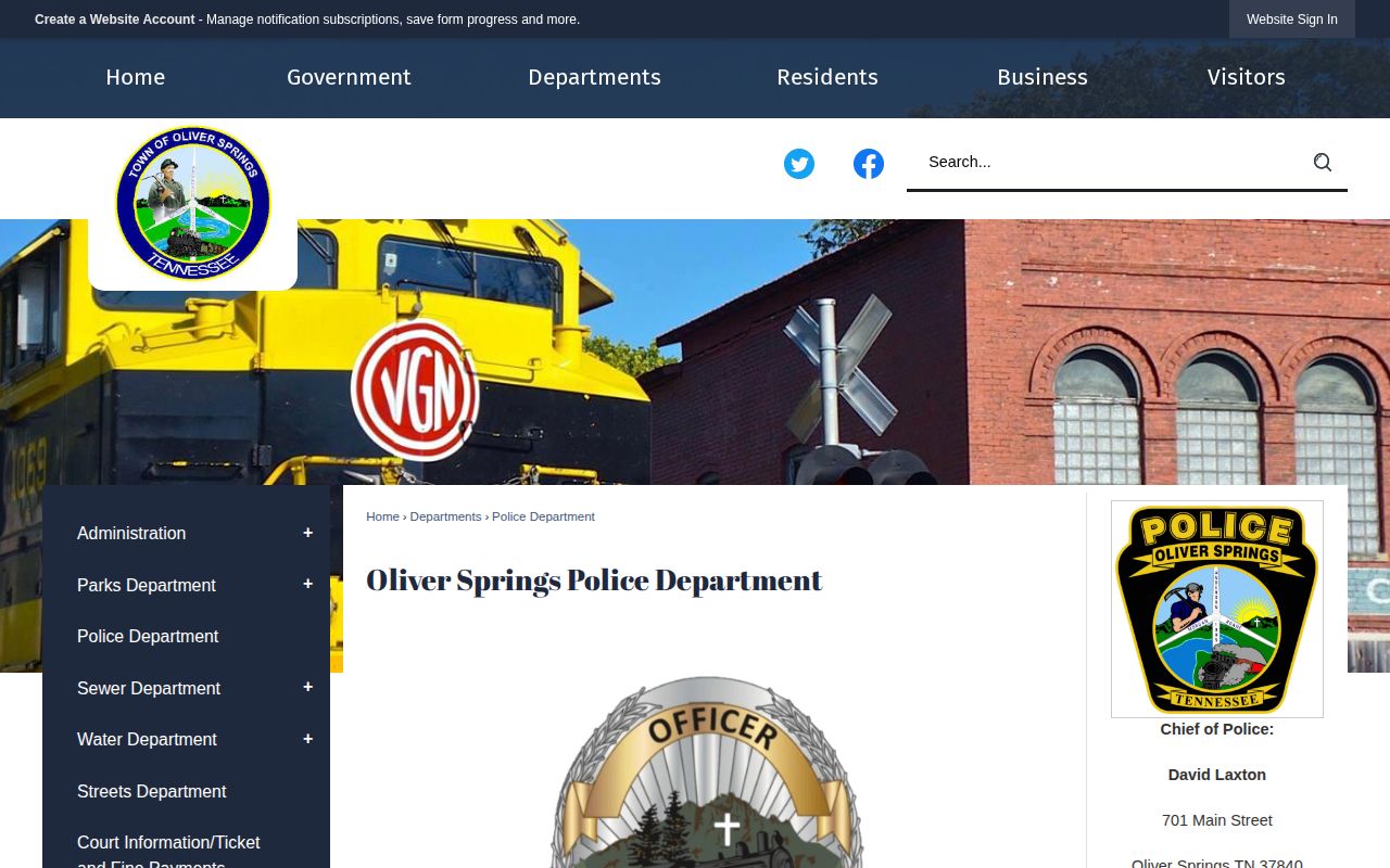 Oliver Springs Police Department arrest records contact page